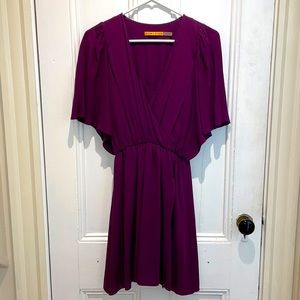 Alice + Olivia Faux Wrap Drape Sleeve Plum / Purple Dress EUC